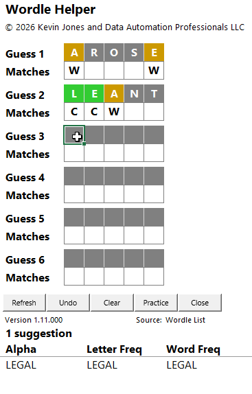 Wordle Helper with narrowed results